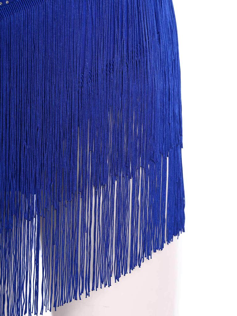 Womens Salsa Dance Costume Elastic Waist Tiered Tassel Skirt Latin Performance Competition Outfit Party Wear