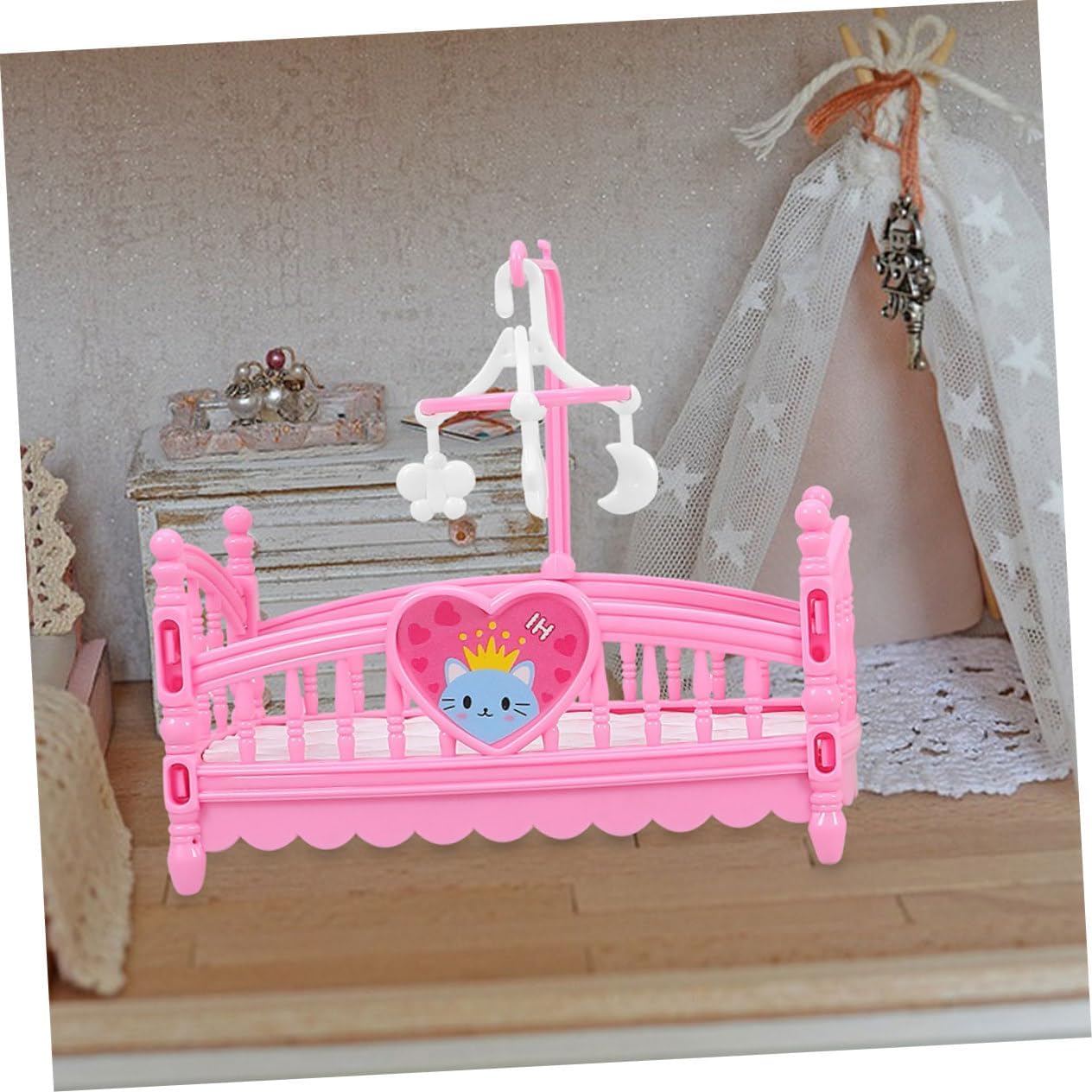 4pcs Miniature Dollhouse Furniture Set: Cute Cartoon Crib Decor for Doll House, Assorted Colors, Abs Material, for Playtime and Decoration