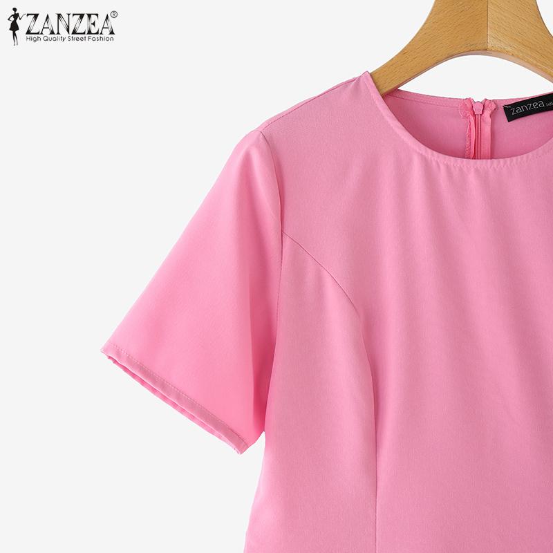 ZANZEA Women Summer Round Neck Casual Short Sleeve Patchwork Dress