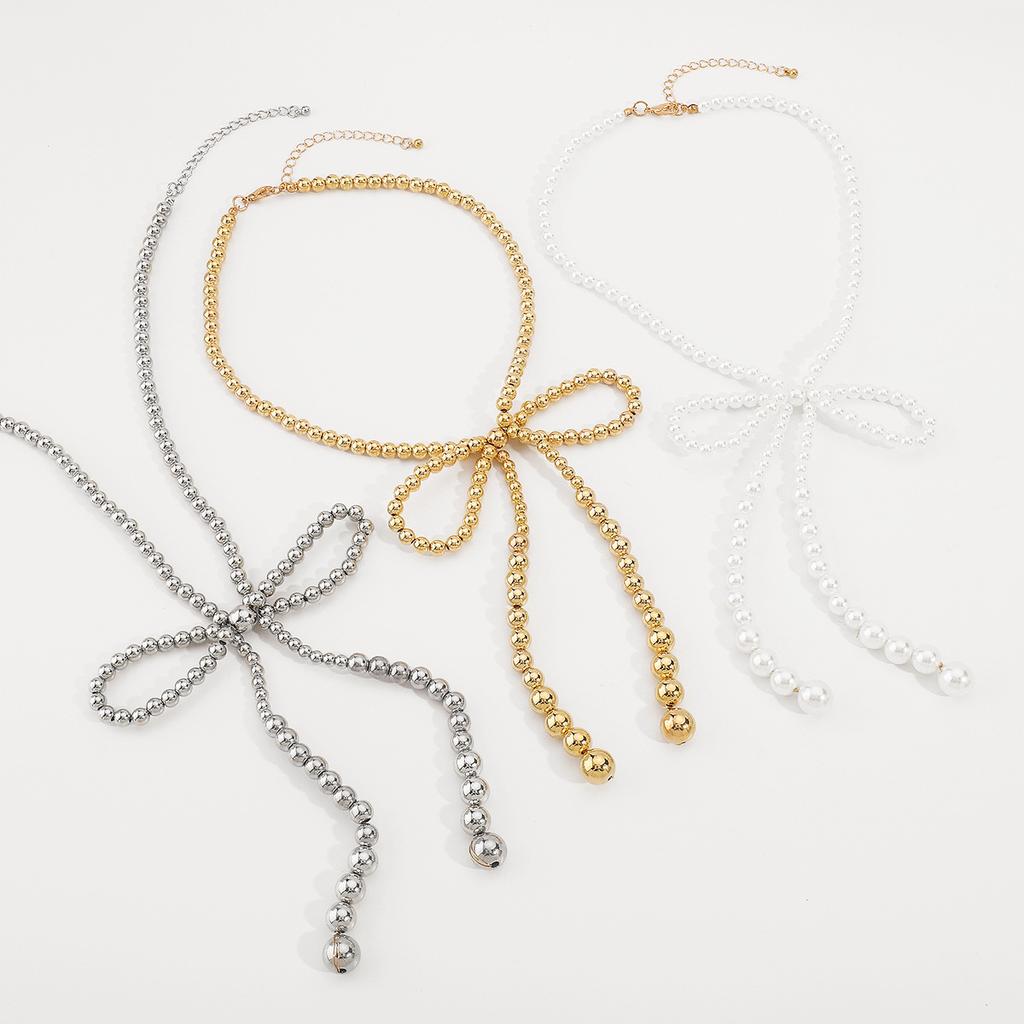 Dames Populair Europees Parel Strik Ketting Voor Dames Licht Luxe Elegante Gelaagde Imitatie Parel Ketting Sieraden