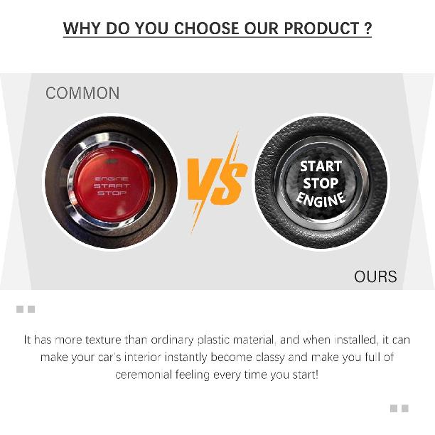 Carbon Fiber Push Start Button, 25-26mm Universal Engine Start Button Cover, Car Interior Decoration for Most Cars SUVs (Carbon Black)