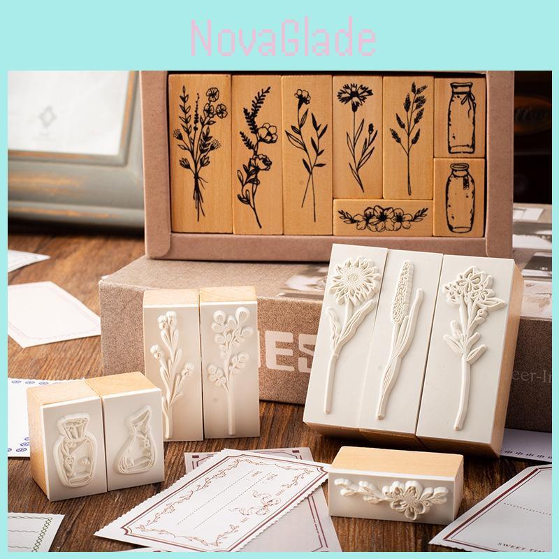 Vintage Wood Plant Stamp Set For Scrapbooking And Journaling Creative Decor