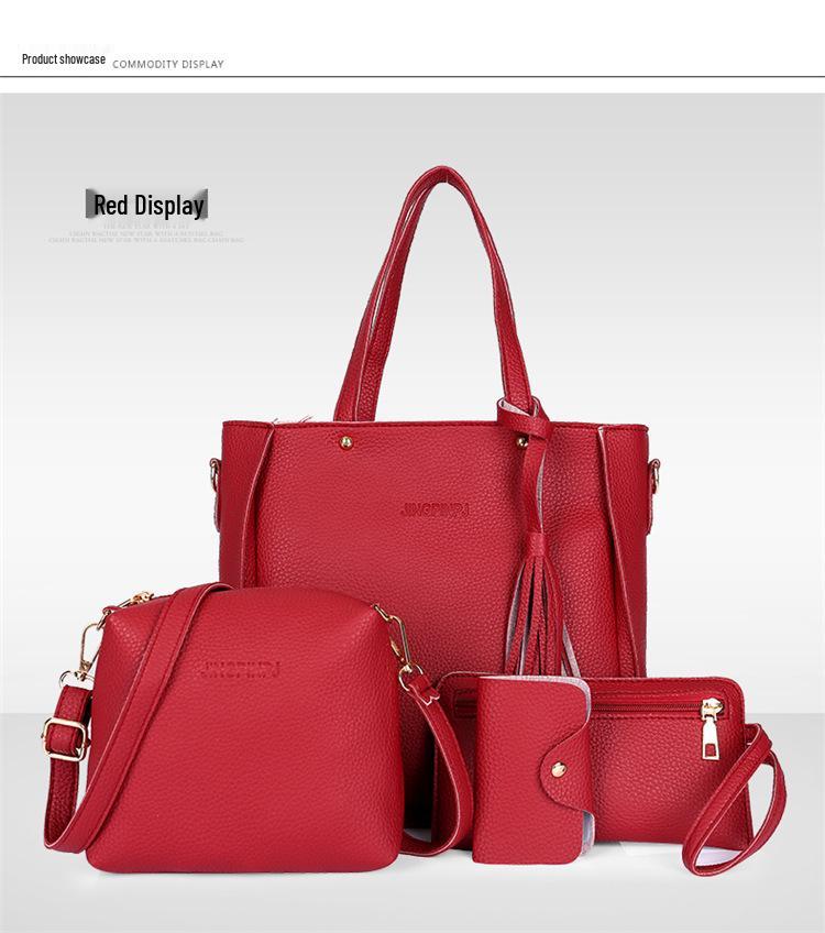 2022 Lychee Grain Women's Four-Piece Handbag Set - Stylish, Versatile, Large Capacity