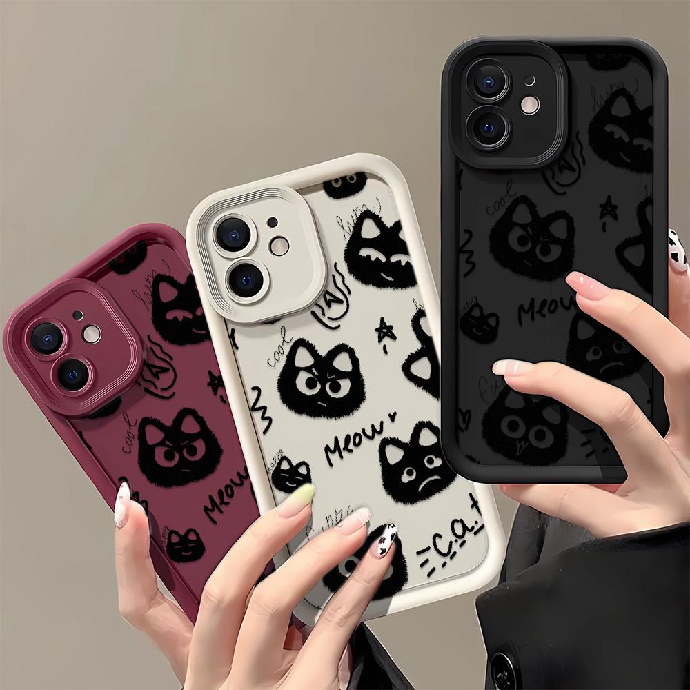 Cute Cartoon Cat Phone Case iPhone 15 Pro Max 11 12 13 16 14 Plus Silicone Shockproof Case Lens Protector Shell