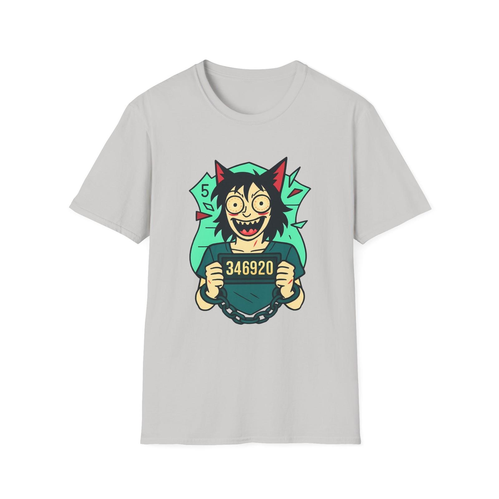 Unisex Softstyle Chaotic Cat-Eared Mugshot T-Shirt Mens Womens Tees Top – Streetwear, Chaos XL