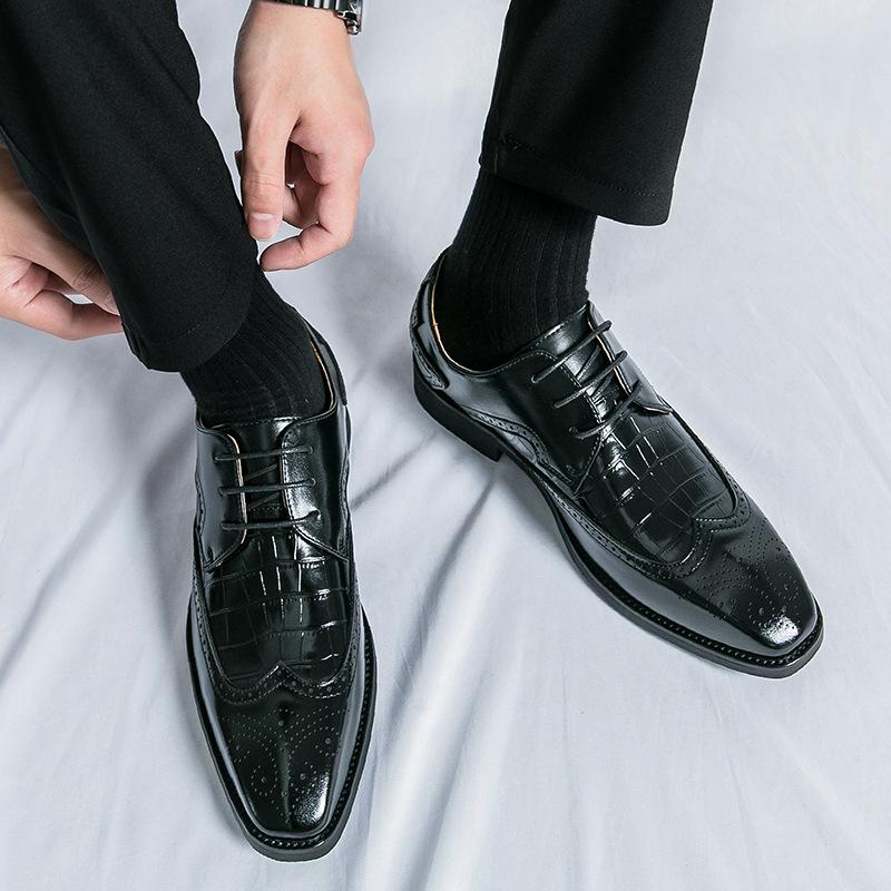 Dress business leather shoes new block casual leather shoes large size pointed leather shoes groom wedding shoes