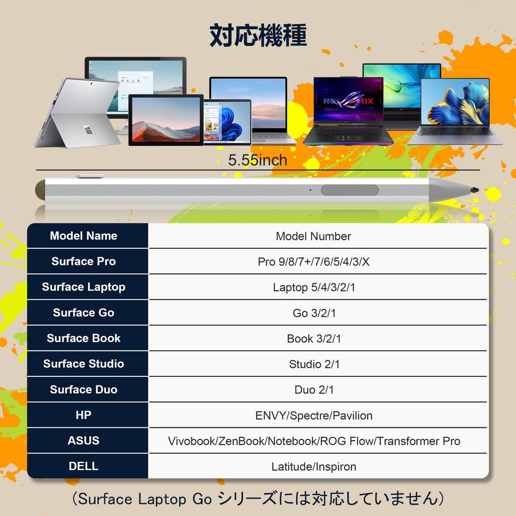 Surface Pen for Surface Windows Touch Pen with Magnetic Attachment, 4096 Pressure Sensitivity, Palm Rejection, Right Click, Eraser, Auto-Off, Type-C F