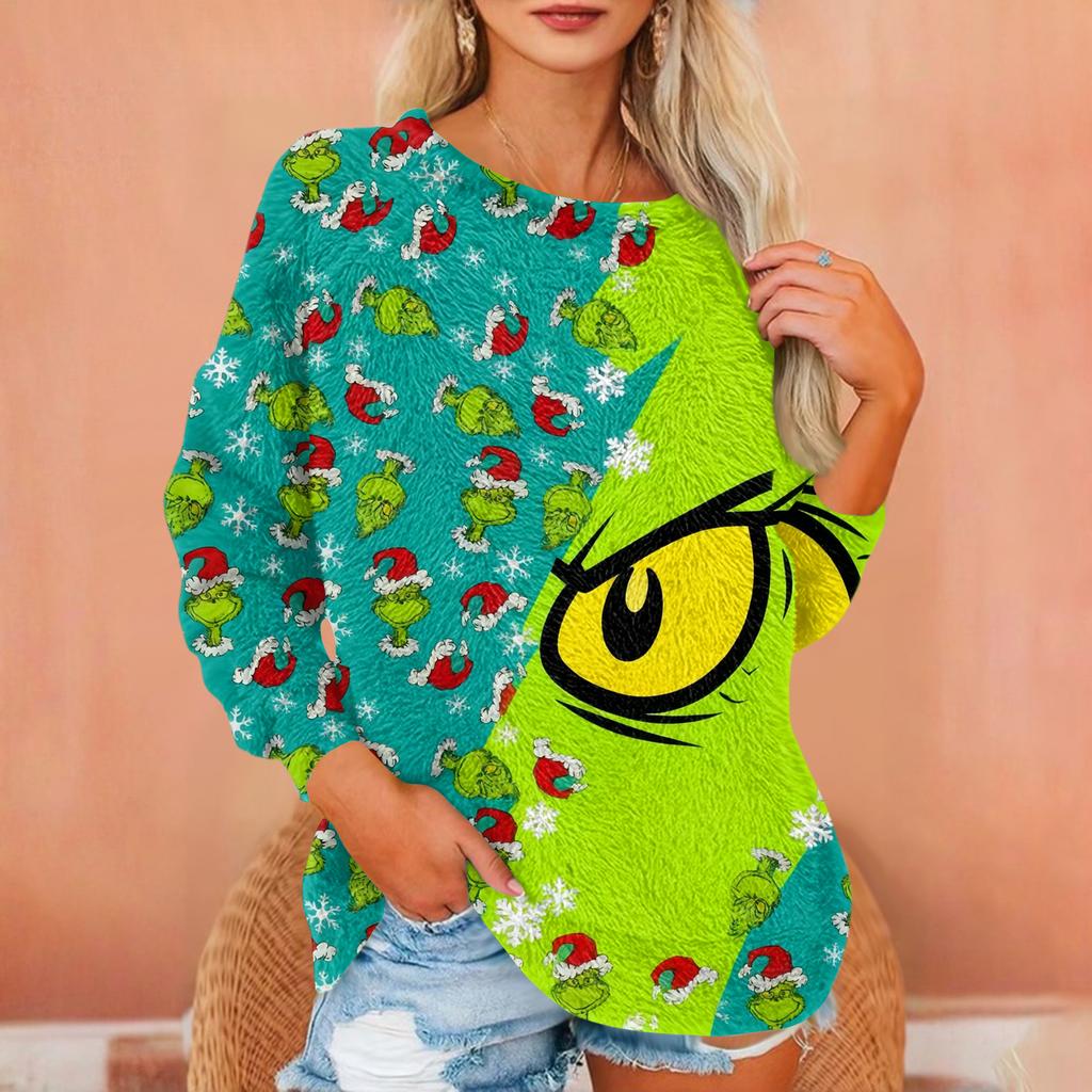 Women's T Shirt Flannel Print Tunic Long Sleeve Party  Round Neck  Tops