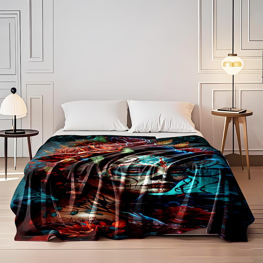 Day of the Dead Woman with Floral Design Flannel blanket for bedroom, living room, sofa, and nap sofas