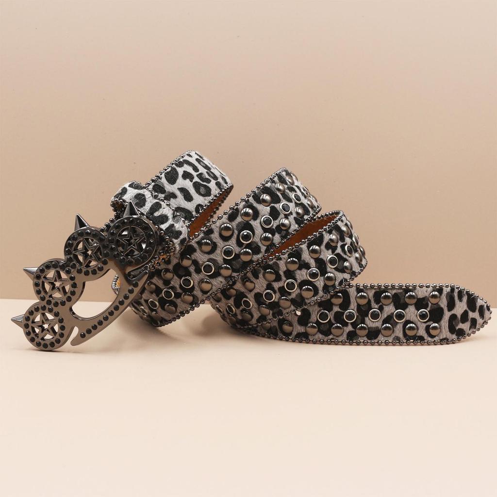 Leopard Print Rhinestone Knuckle Duster Punk Belt - Y2K European & American Style Women's Decorative Accessory