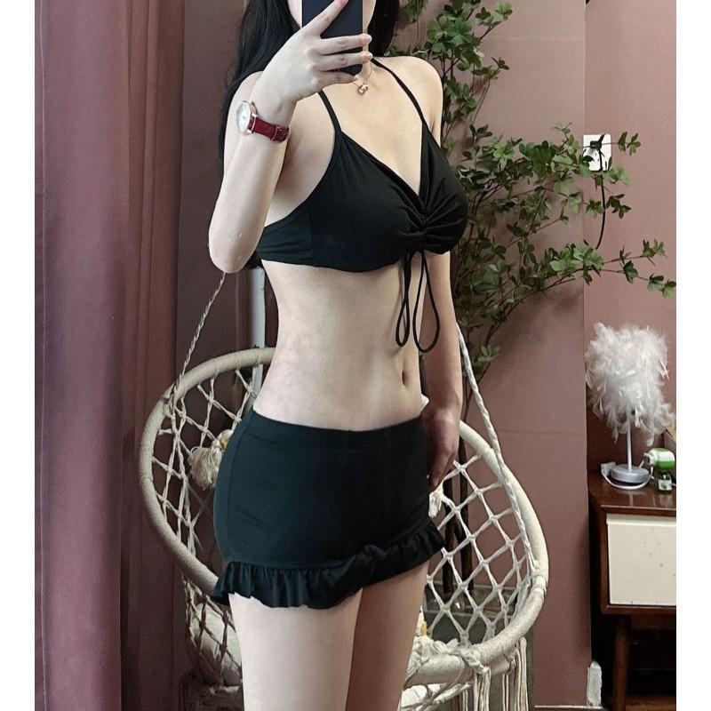 Korean Swimsuit Female Student Sexy Blouse Covers Belly To Show Slimming Split Three-piece Set Conservative Small Chest High Waist Quick-drying