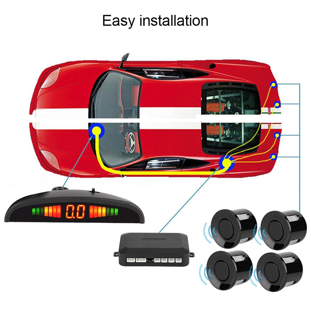 4 Parking Sensors Buzzer Car Reverse Backup Rear Radar LED System Sound Alarm Universal