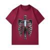 Men's 100% Cotton Crew Neck Short Sleeve T-Shirt, Metallic Skeleton Rib Cage Print Casual Comfortable Summer Tee for Daily Street Wear