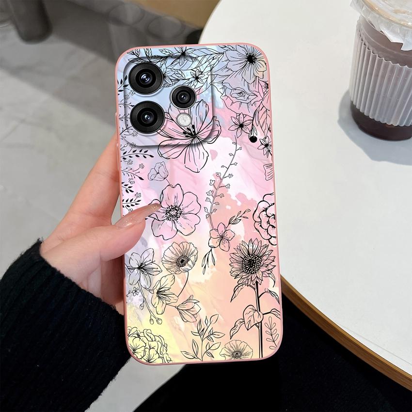 For Oppo Reno 15 14 13 12 11 Pro 15F 15C 11F Phone Shell Elegant Flowers Soft Liquid Silicone Lightweight Case for OPPO Reno Shockproof Durable Bumper