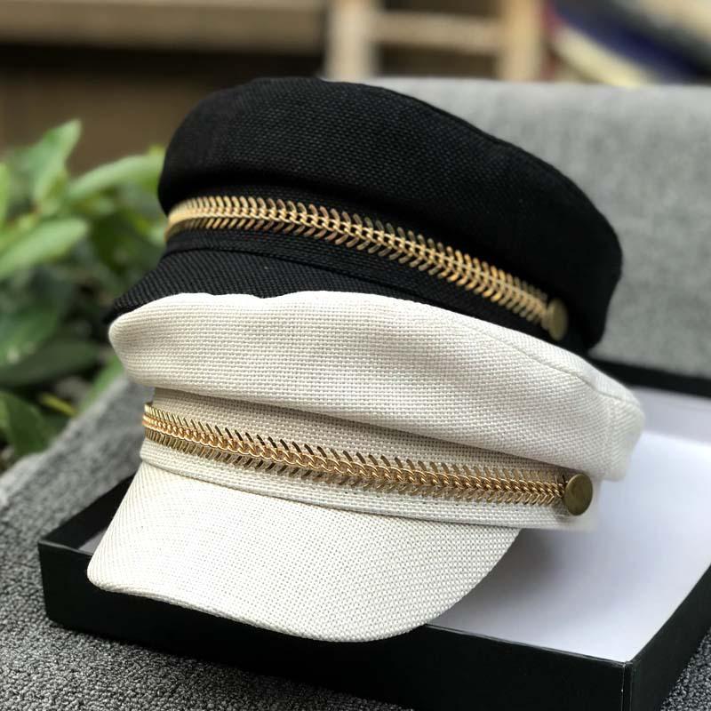 Summer Thin Imitation Cotton And Linen Breathable Versatile Cap Gold Chain Octagonal Hat Flat Top Hat Trendy Hat