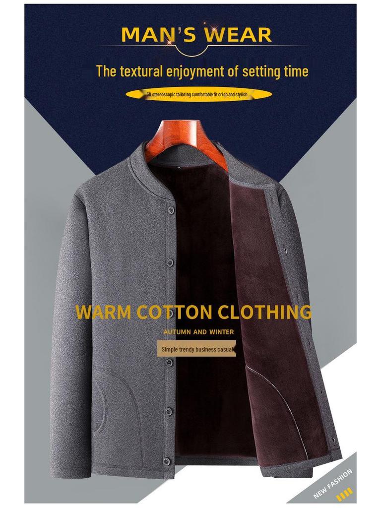 Fleece-Lined Button-Up Cardigan for Older Men - Autumn/Winter Style