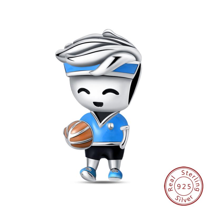 Original 925 Silver Sports Charm Beads Dumbbell Badminton Football Baseball Pendant For Bracelet Jewelry