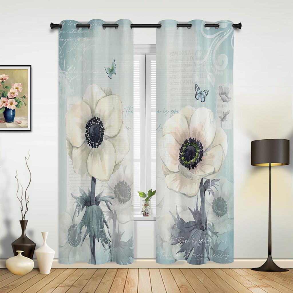 Vintage Flower Butterfly Modern Window Curtains for Living Room Bedroom Curtain Kitchen Treatment Blinds Drapes