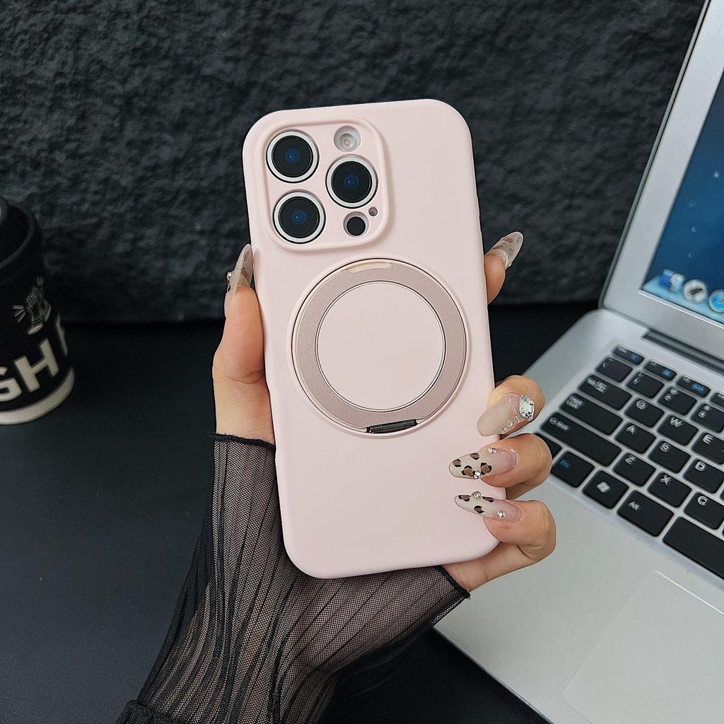 Macaron Liquid Silicone Magnetic Bracket Case for iPhone 17 Pro, 360° Rotation, Drop-Proof