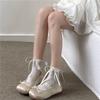 Women Sweet Hollow-Out Floral Lace Ankle Socks Japanese Cute Lace Up Bowknot Crew Socks Solid Color Middle Tube Socks