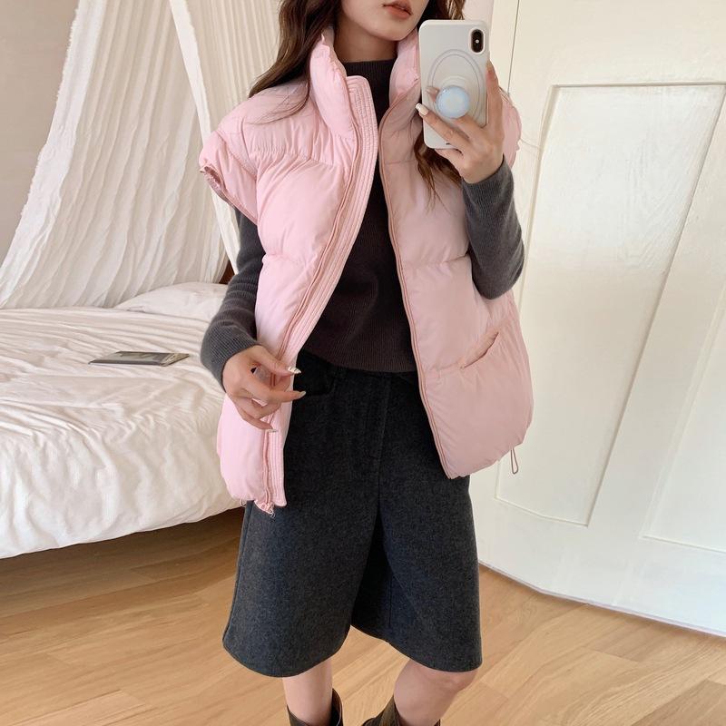 New Women's Clothing Solid Color Zipper Pocket Cotton Clothes Vest Fashion Stand-up Collar Temperament Commuter Jacket