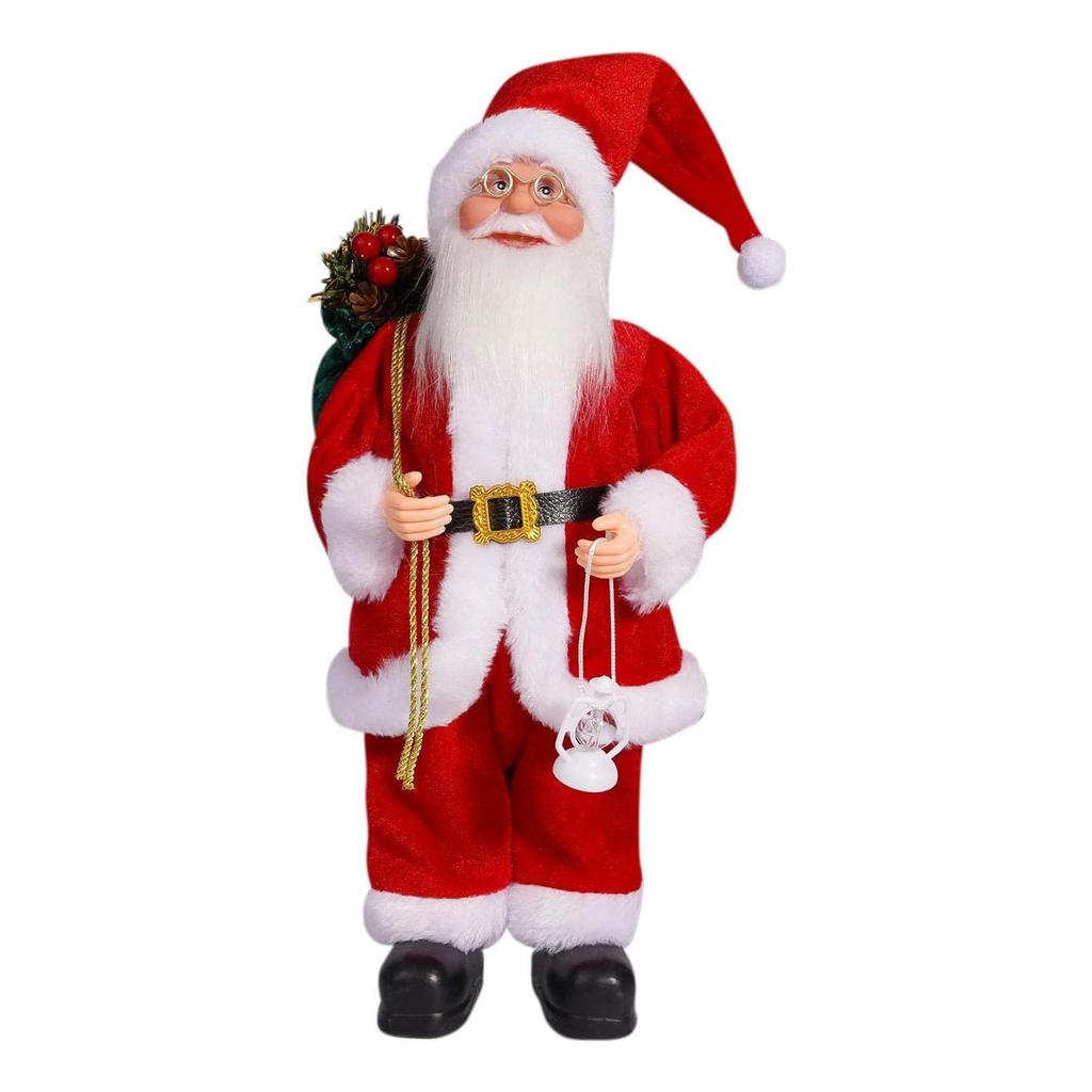 12" Świąteczne Figurki Świętego Mikołaja Stojąca Figurka Świętego Mikołaja Ubrana w Niebieski Płaszcz, Torba z Prezentami i Pudełko z Prezentem w Ramionach, Prezenty na Święta Zima