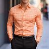 Men's Stylish Geometric Square Print Long-sleeved Shirt, Slim Fit Business Casual Shirt
