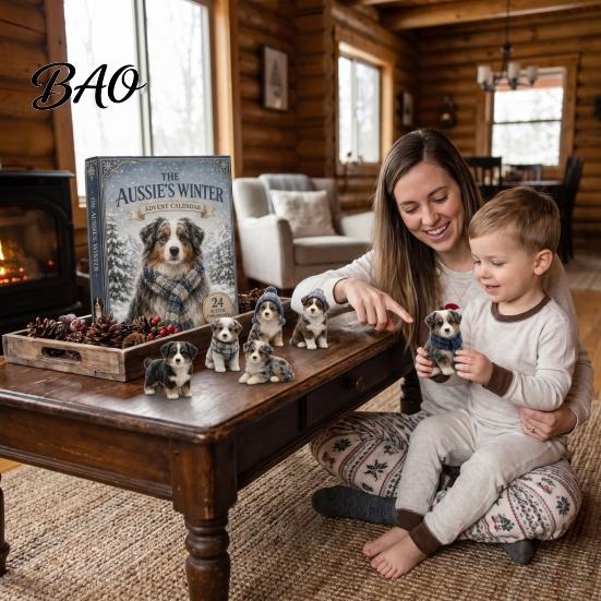 Niedliche Acryl-Anhänger Aussie Hund Adventskalender, 24-Tage Winter-Countdown-Set mit Australischen Kinder-Weihnachtsgeschenk Schäferhund-Anhängern, 2D Hängend