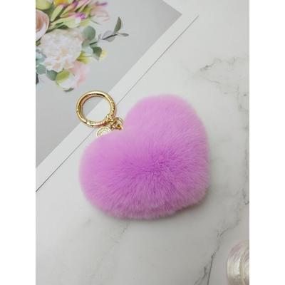 Rabbit Fur Heart Keychain & Charm - Violet
