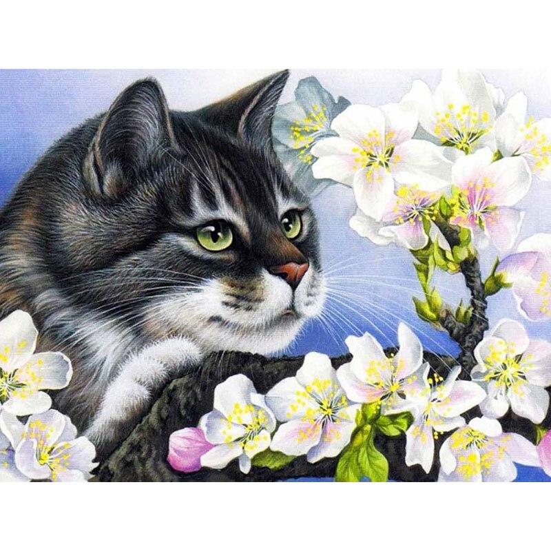 Nuovo 5D Pittura Diamante Fai da Te Gatto Fiore Ricamo Diamante Animale Punto Croce Trapano Rotondo Completo Decorazione Casa Arte Manuale Regalo