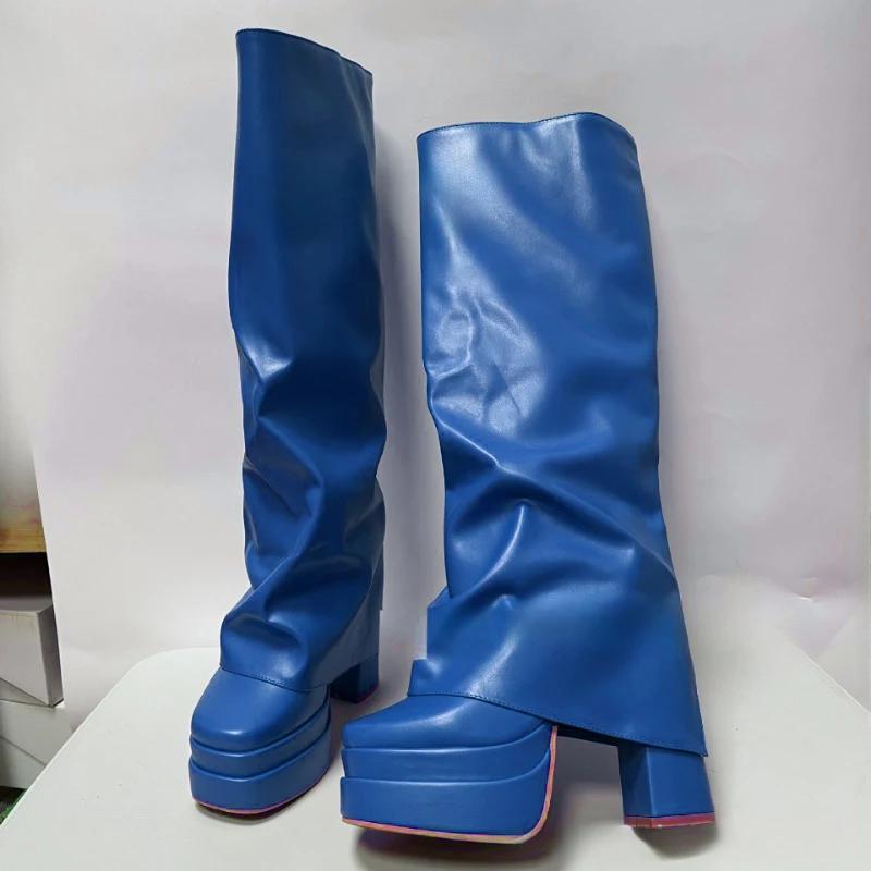 Fashion New Candy Colored Super High Heels Double Water Platform Knee High Boots Sexy Spicy Girls Nightclub Pole Dance Women's Boots 43