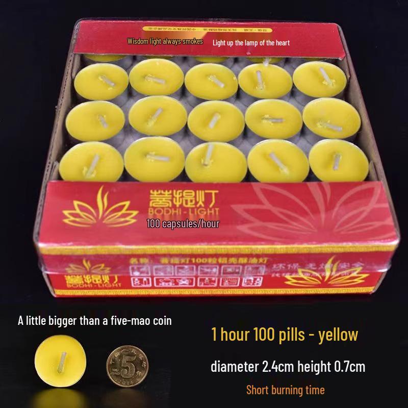 Offering Lights: 100 8-Hour Smokeless Ghee Lights, 4-Hour Su Oil Lights, 2-Hour Candles for Buddha.