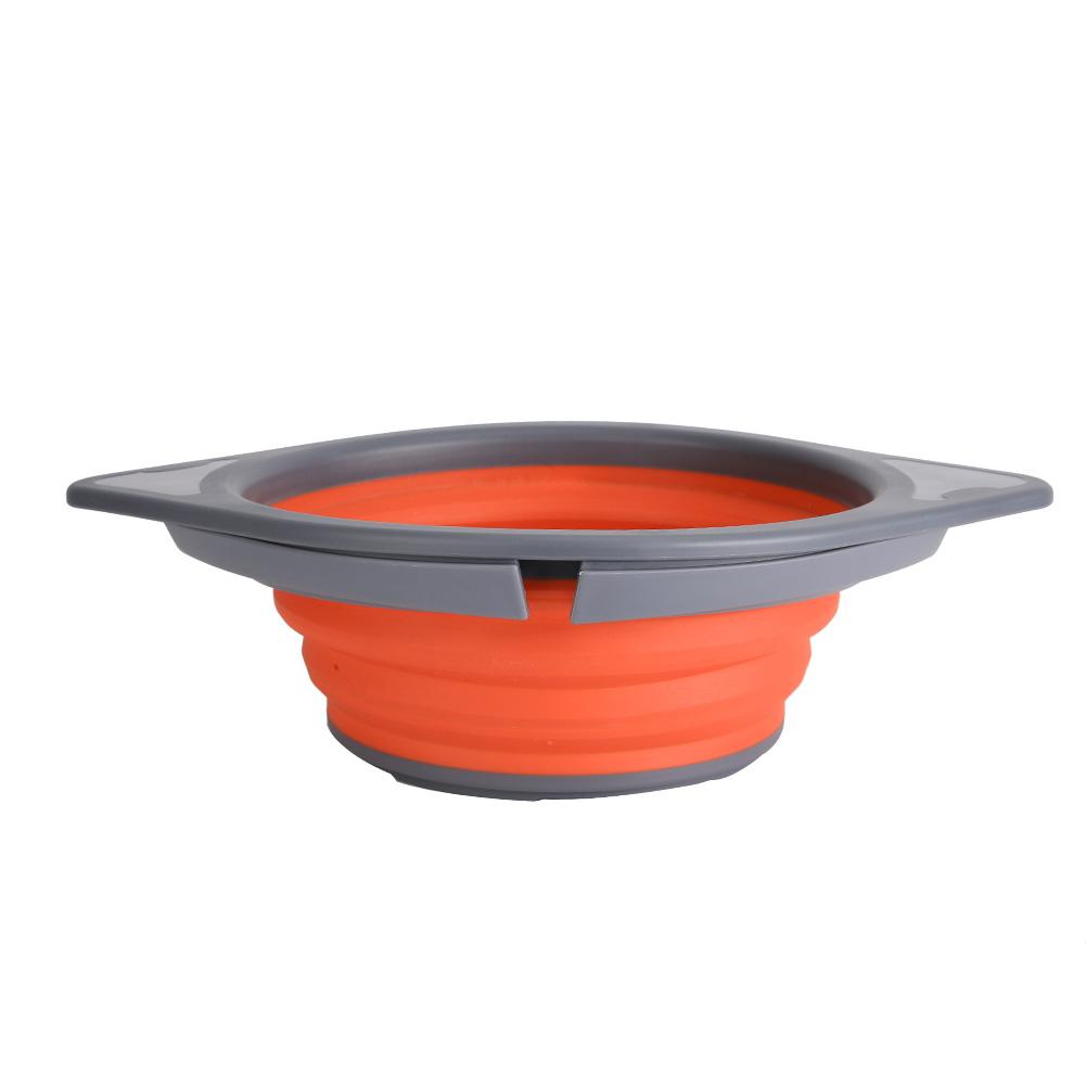 Tragbare Küche Silikon Faltbarer Filter Obst Gemüse Waschkörbchen Sieb mit Halter Orange