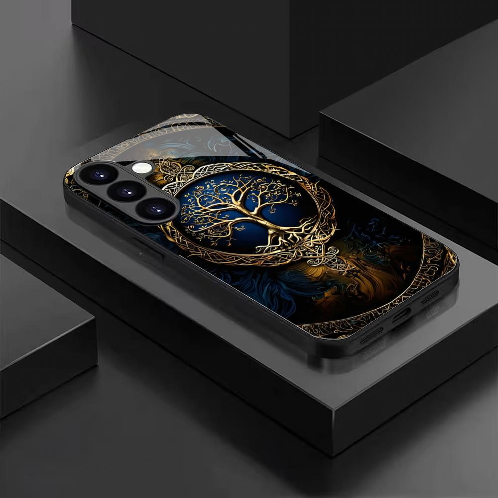 Tree of Life Tempered Glass Phone Case Suitable for Samsung Galaxy S26 S25 S24 S23 S22 S21 S20FE/Ultra/Plus Anti Drop Back Cover