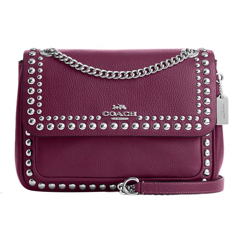 

COACH Klare 25 Rivet Snap Multifunctional Pocket Chain Pebbled Leather Small Square Bag Shoulder Bag Crossbody Bag Medium Women’s Dark Berry Color коричневий