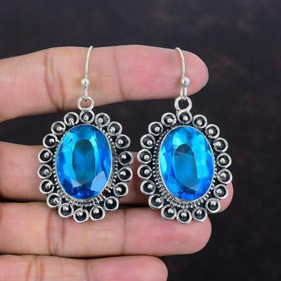 Faceted Swiss Blue Topaz Earring 925 Sterling Silver Earring Decent Jewelry Real Gemstone Earrings Swiss Blue Topaz Jewelry Handmade Earring