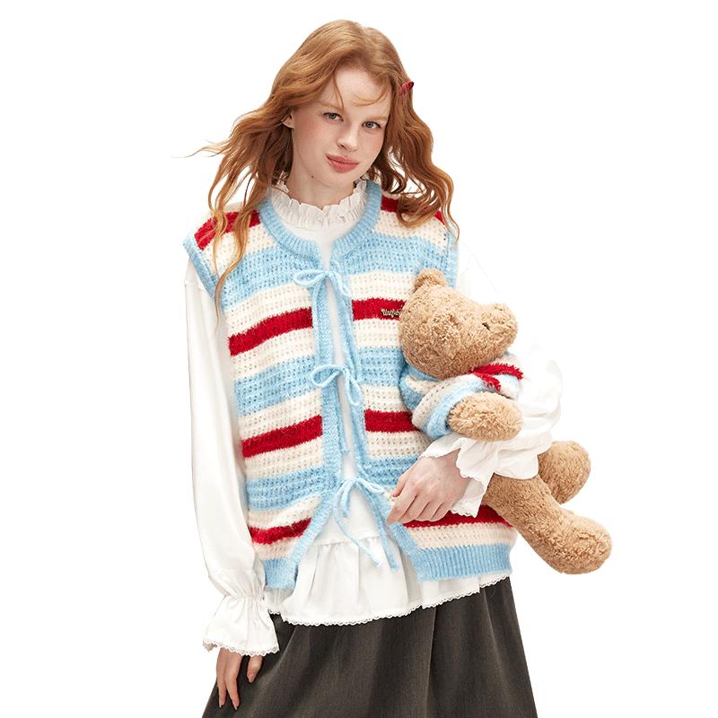 

UNIFREE Women s Hooded Striped Knit Vest One Size