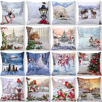 45x45 cm Vinterfestlig festdekor Putetrekk Sofa Dyre Snømann Trykk Putetrekk