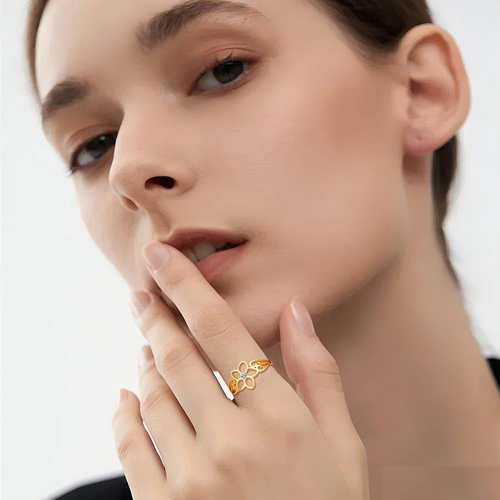 Bague Fleur en Acier Inoxydable Avec Zircon Transparent Bagues pour Femmes Alliance Bijoux Bohèmes Cadeau d'Anniversaire