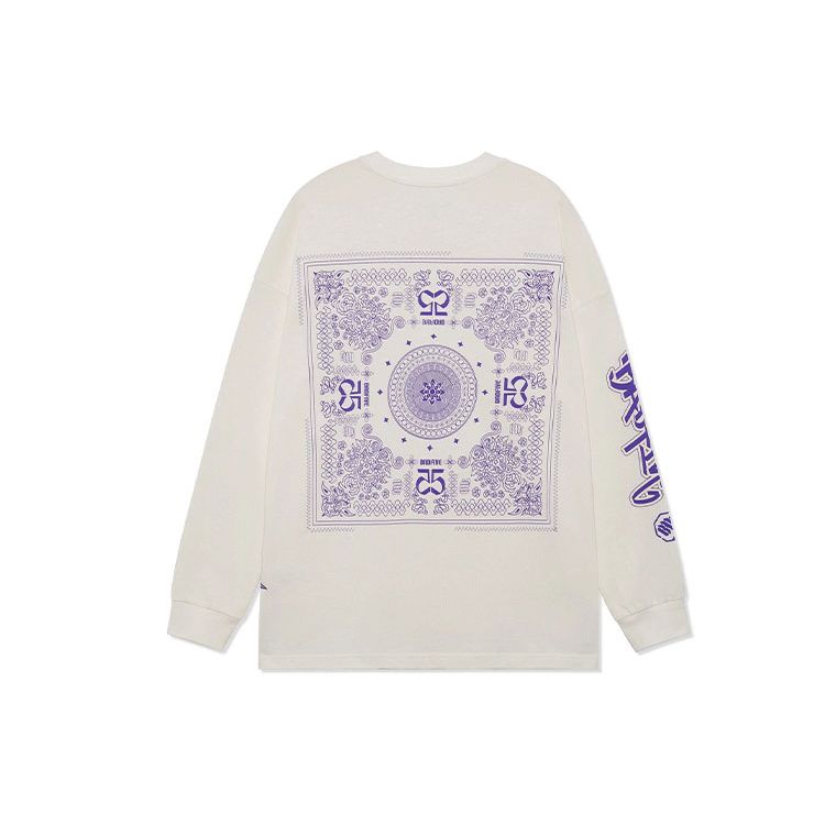 Li-Ning Badfive Series Casual Pattern Print Crew Neck Long Sleeve T-Shirt Men Tops Off-White AHSRB51-2