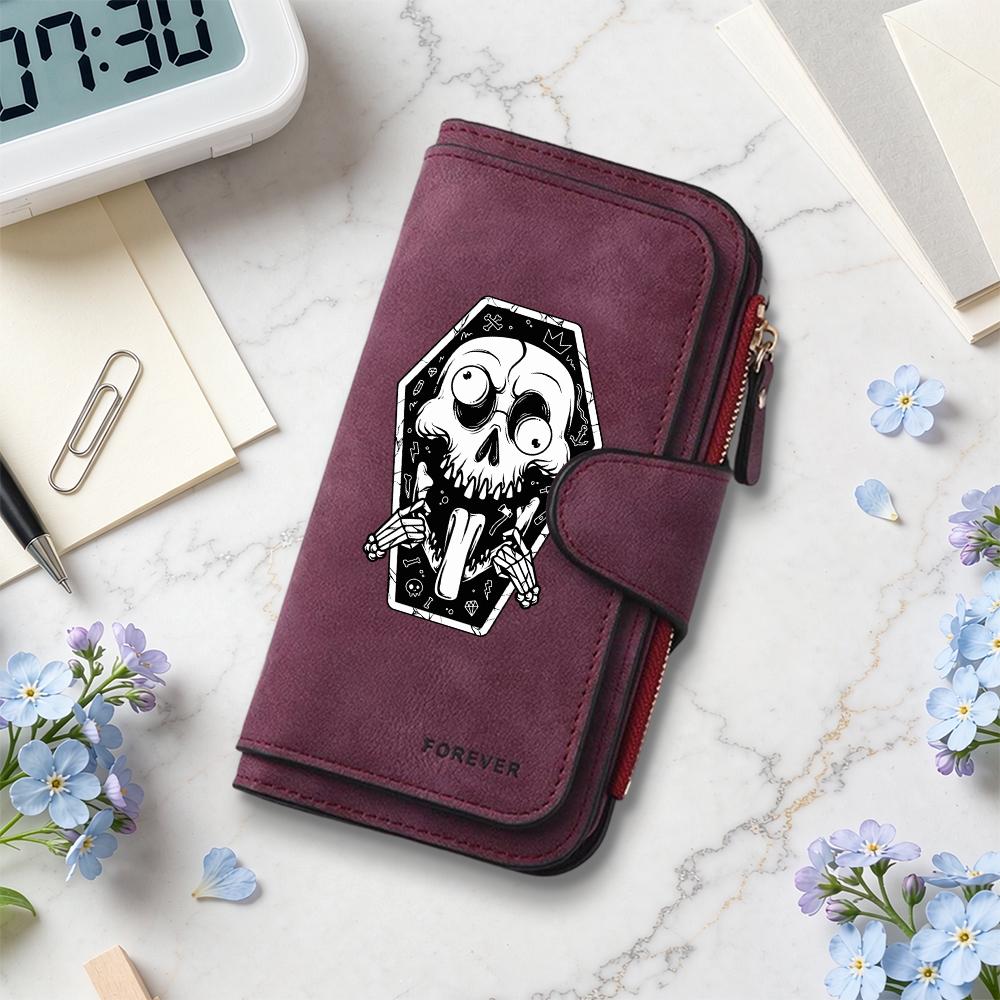 Gothic Skeleton Leather Wallet for Women Portable Multi Slot Card Holder Fashion Long Purse