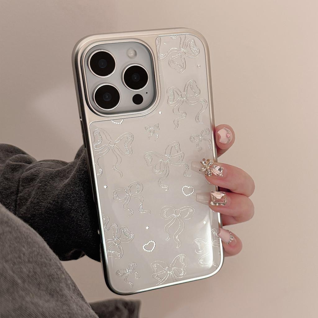 Gilt for Apple 16 Promax Phone Case for IPhone 15 Pearl Bow 13 Electroplating 17 for Huawei P70