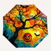 Halloween Tree with Jack-o'-lantern and Bats Watercolor PrintUmbrella, Portable 3-Fold Compact Umbrella,Christmas Gift ES599