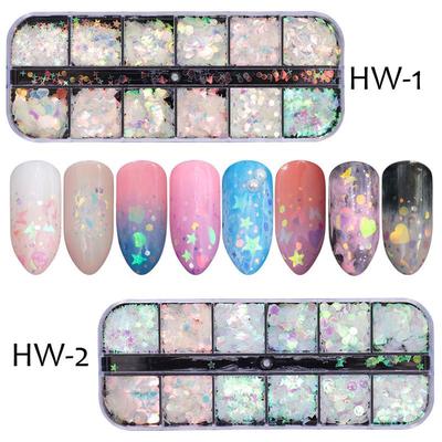 1case AB Nail Glitter Sequins Mixed Shape Paillette Holographic Flake Slice Decoration Tips