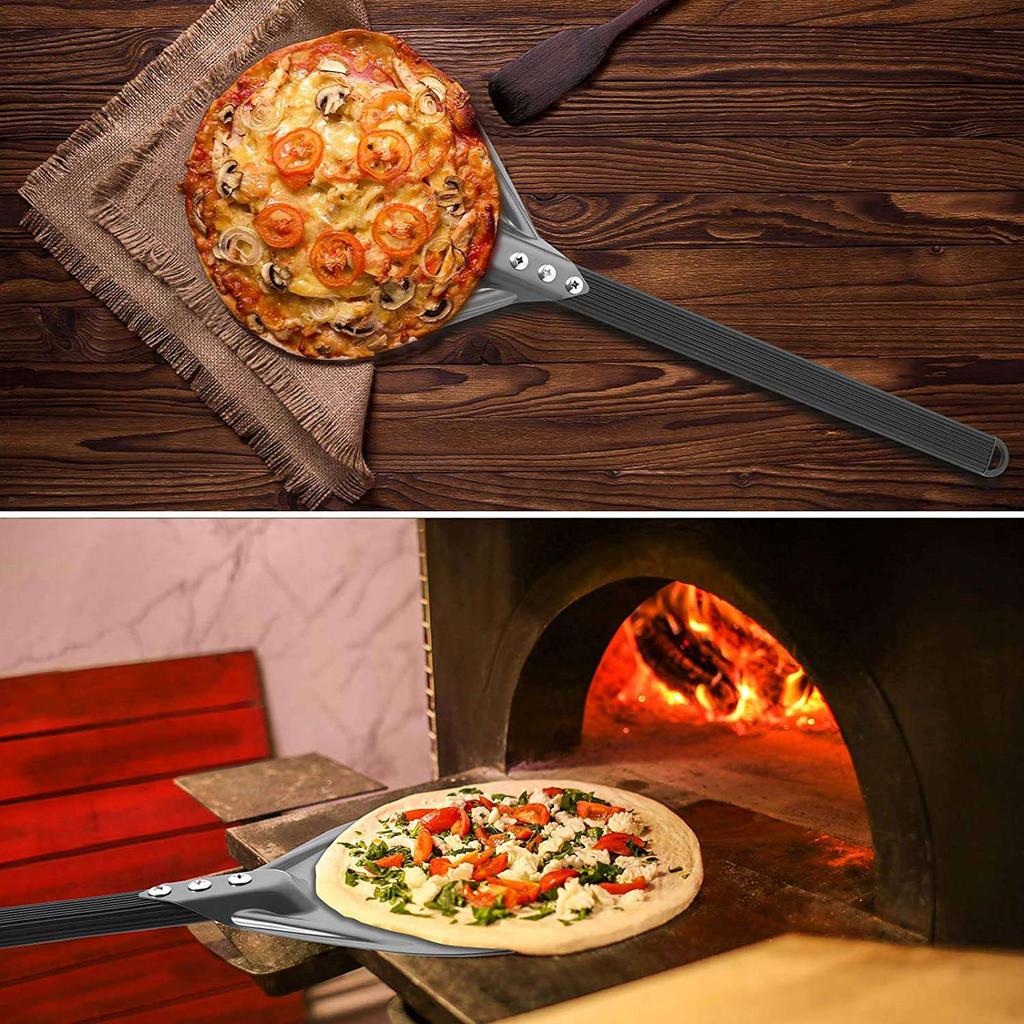 ABIYY-Turning Pizza Peel with 8 inch Aluminum Round Pizza Paddle, 23.6 inch Overall, Outdoor Pizza Oven Accessories