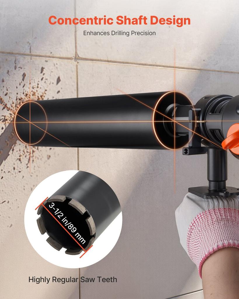Core Drill Bit, 89 Mm Diameter, 356 Mm Drilling Depth, 1-1/4 In-7 Internal Thread, High-Precision Welding Technology, Wet Diamond Core Bit for