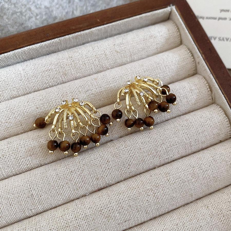 Серьги-кисточки с бриллиантами и тигровым глазом в ретро-стиле - Осенне-зимние роскошные висячие серьги для женщин