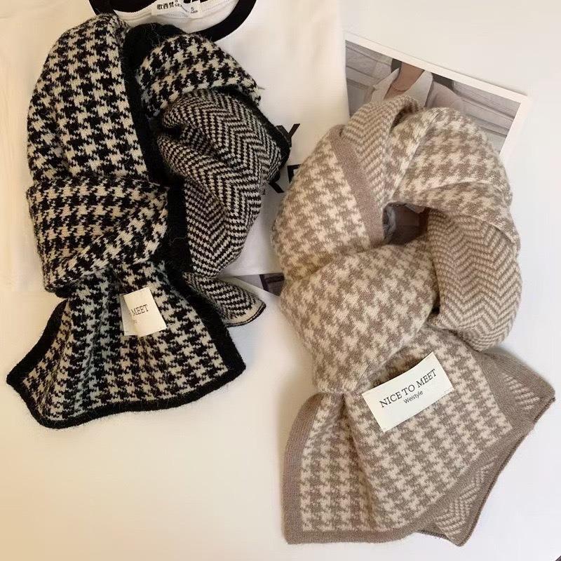 Autumn and winter new thickened double-sided thousand bird grid versatile warm scarf atmosphere student department simple grid