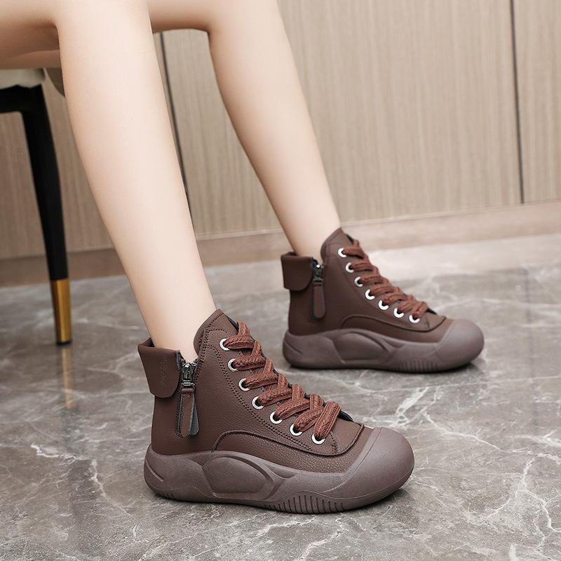 Fashion 2025 Heightened Thick-soled Casual Shoes Brown Shoes Women's Trend Breathable Women's Short Sport Shoes