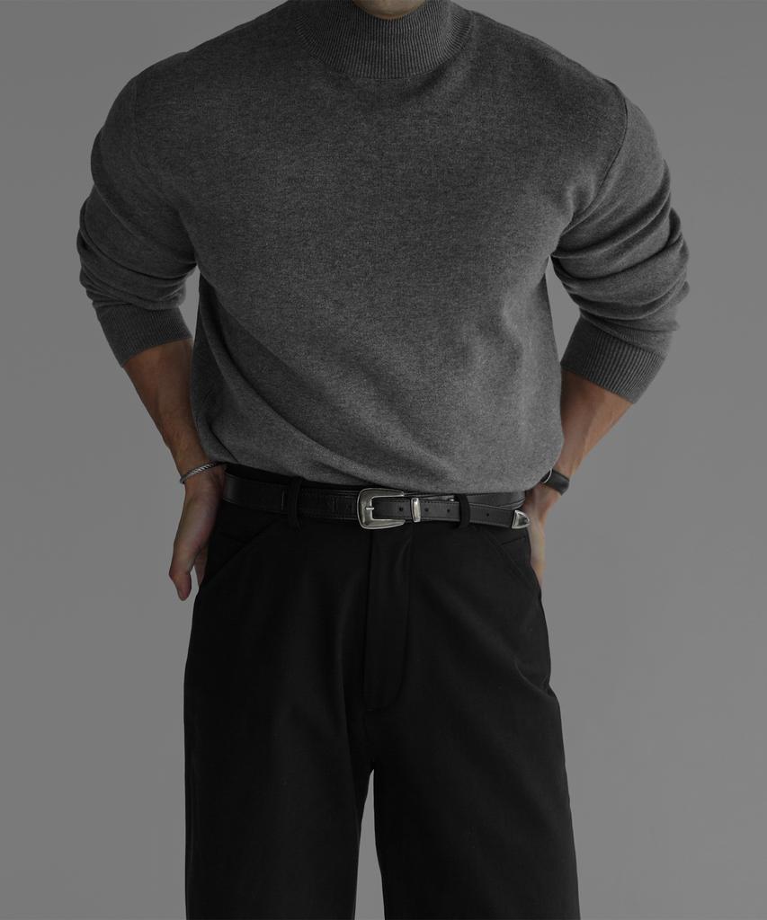 Baulopeulodeogteu Soft Double-Weave Mock Turtleneck Knit [Gray]